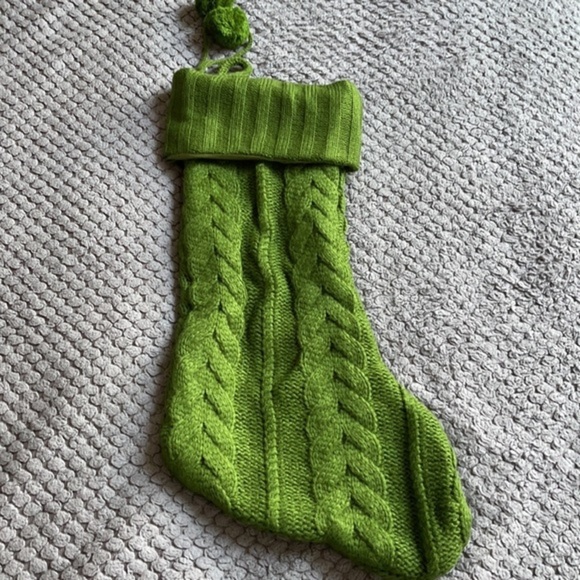 Christmas Stocking Green Knit Weave w/ Pull Ball 17